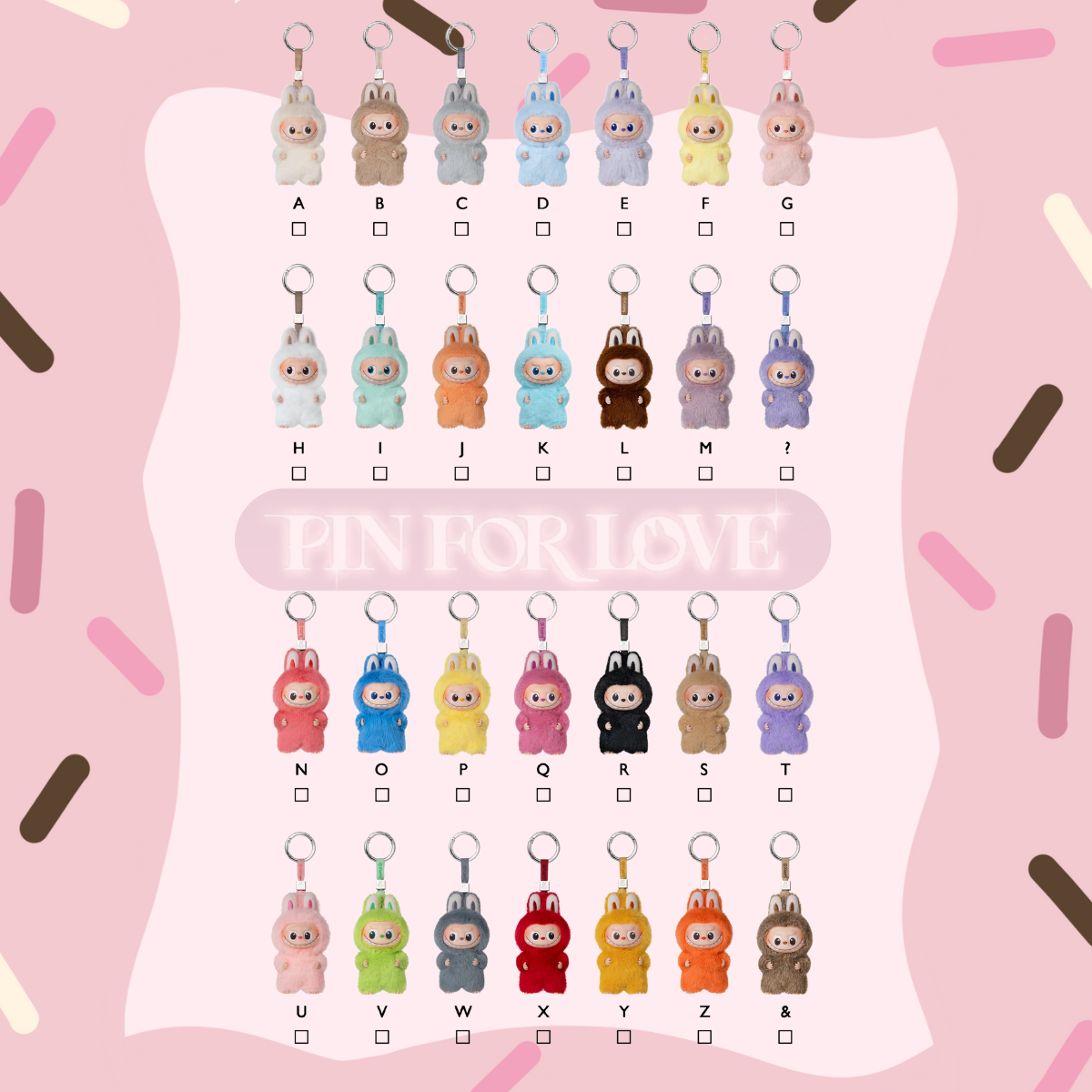 The monsters (labubu) - Pin for love (A-Z) PICK YOUR LETTER